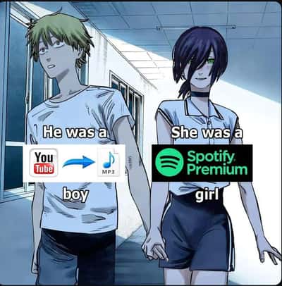 Youtube to mp3 boy and spotify premium girl meme holding hands