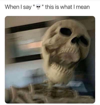 Blurry skull meme showing what the skull emoji actually means