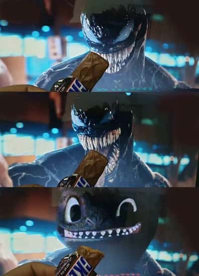 Venom snickers meme looks so happy