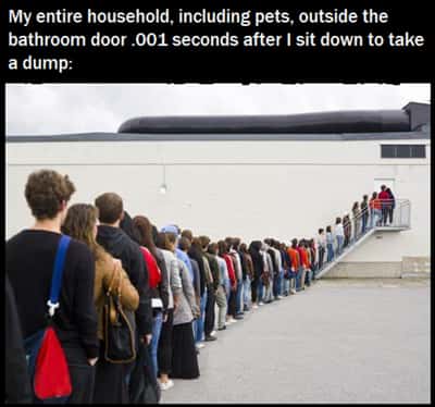 Waiting in line meme whole family waiting outside bathroom door