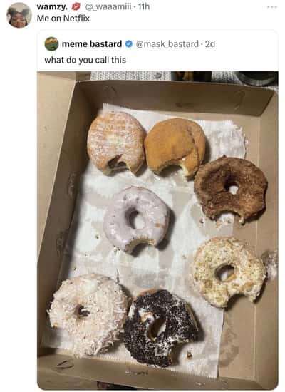 Donut meme half eaten arranged to form Netflix logo