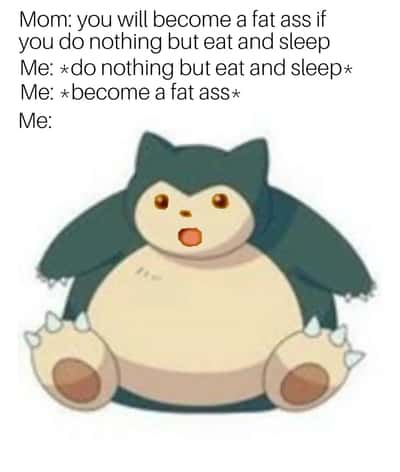 Snorlax meme after doing nothing but eat and sleep
