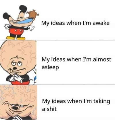 Big brain mickey meme different ideas in three daily states