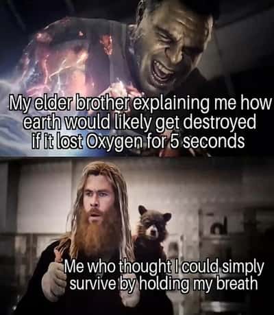 Hulk thor thumbs up meme brother oxygen disaster lecture misunderstanding