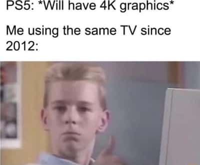 Kid thumbs up meme old TV user unfazed by ps5 4k graphics