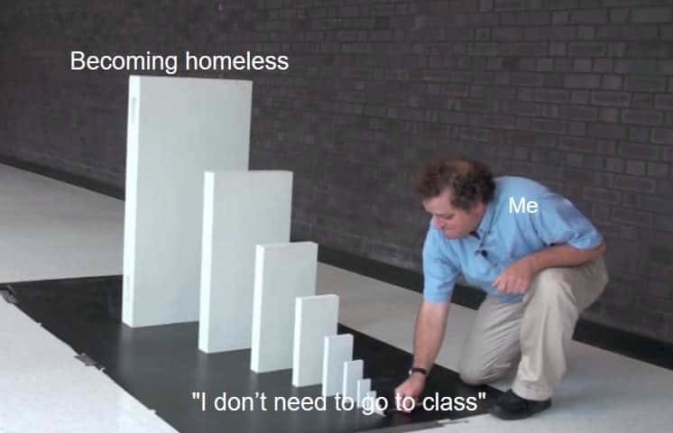 Domino Effect Meme: I don't need to go to class