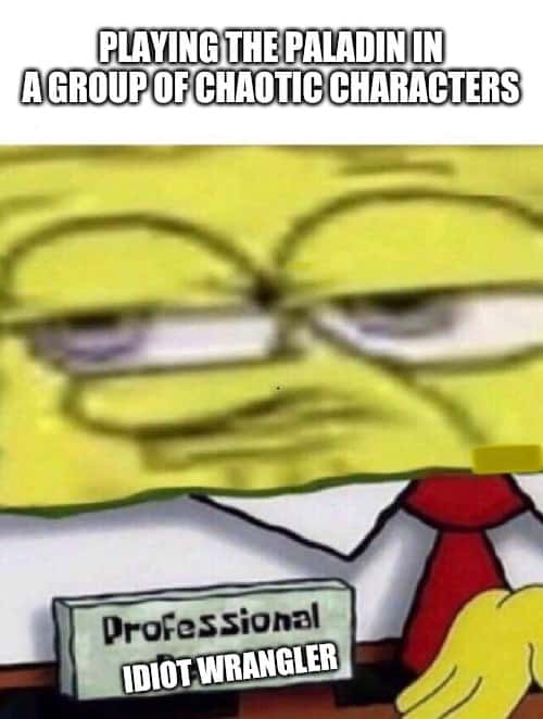 SpongeBob Professional Retard Meme: Playing the paladin in agroup of chaotic characters SpongeBob Professional Retard Meme: Playing the paladin in agroup of chaotic characters
