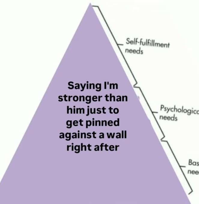 Hierarchy of Needs Meme: Saying I'm Stronger Than Him To Get Pinned Against Wall Maslow Pyramid Hierarchy of Needs Meme: Saying I'm Stronger Than Him To Get Pinned Against Wall Maslow Pyramid