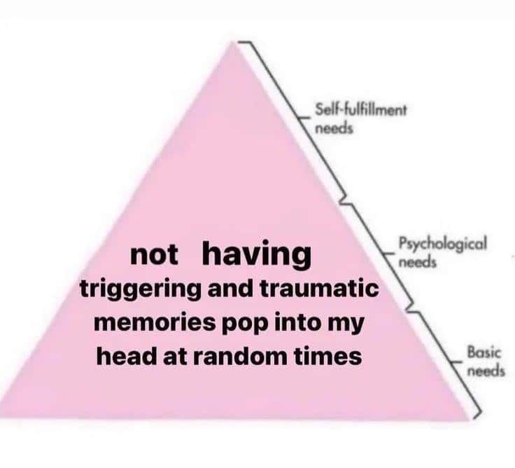 Hierarchy of Needs: Not Having Triggering Traumatic Memories Pop Into Head Random Times Hierarchy of Needs: Not Having Triggering Traumatic Memories Pop Into Head Random Times
