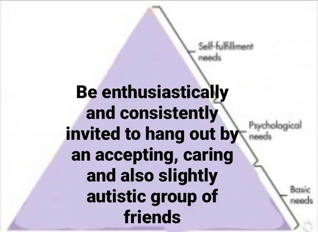 Hierarchy of Needs: Be Enthusiastically Consistently Invited By Accepting Caring Slightly Autistic Friends Hierarchy of Needs: Be Enthusiastically Consistently Invited By Accepting Caring Slightly Autistic Friends