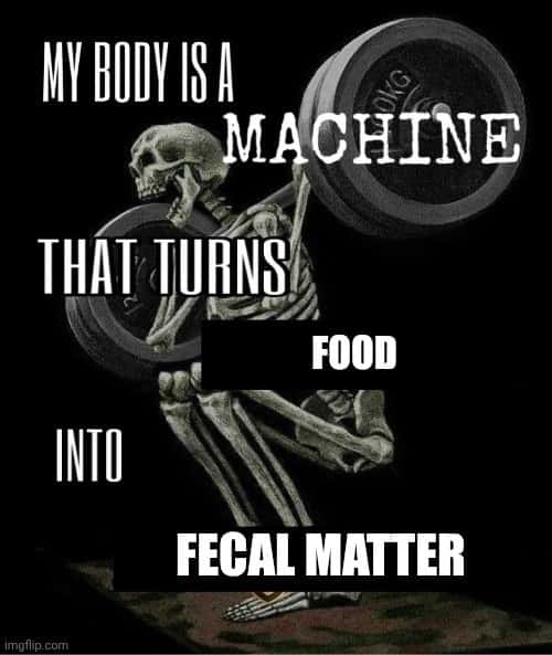 My body is a machine meme lifts weights turns food to poop