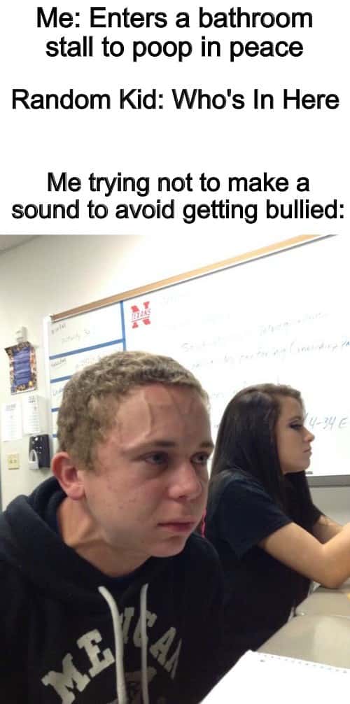 Vein Forehead Guy Meme: Me Enters a bathroom stall to poop in peace