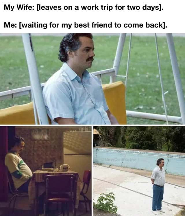 Pablo Escobar waiting meme waiting for best friend while wife is away