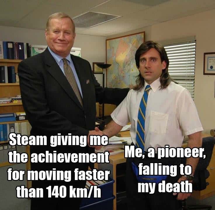 The office handshake meme about Steam speed achievement