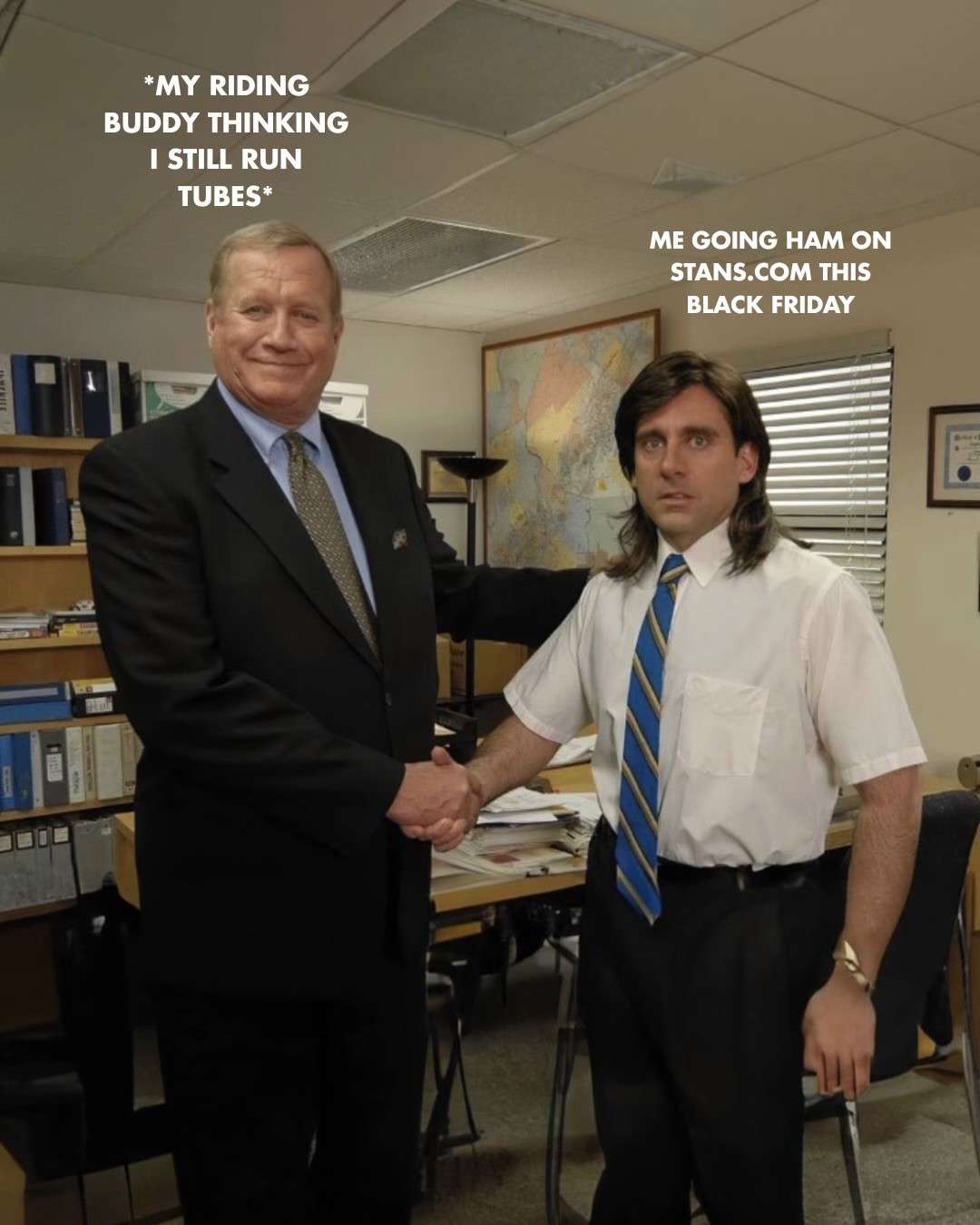 The office handshake meme relatable black friday bike gear hype