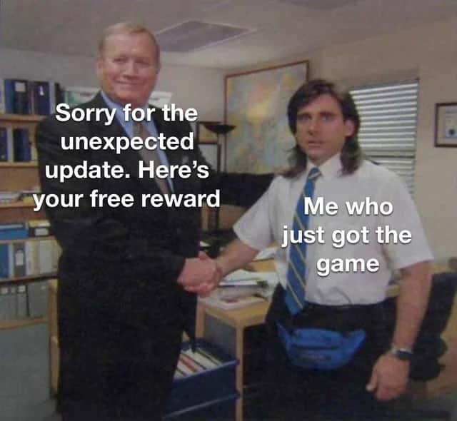 The office handshake meme relatable new game update free reward joke