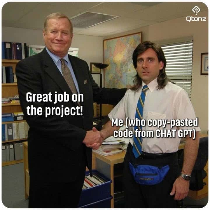The office handshake meme relatable ChatGPT code copy-paste joke