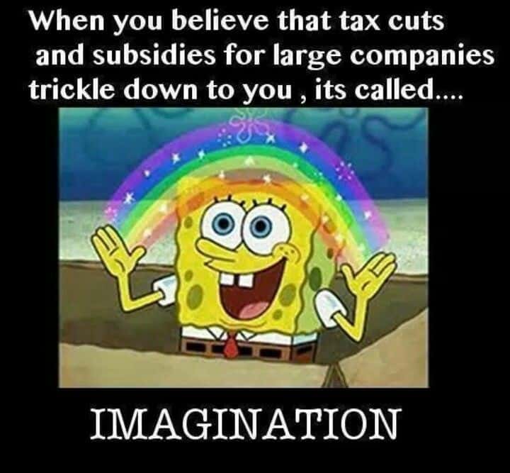 Spongebob rainbow meme mocking trickle down imagination