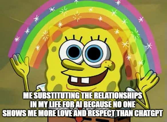 Spongebob Rainbow meme choosing ChatGPT over human love