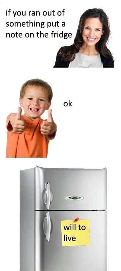 if you ran out of something put a note on the fridge / ok / will to live
