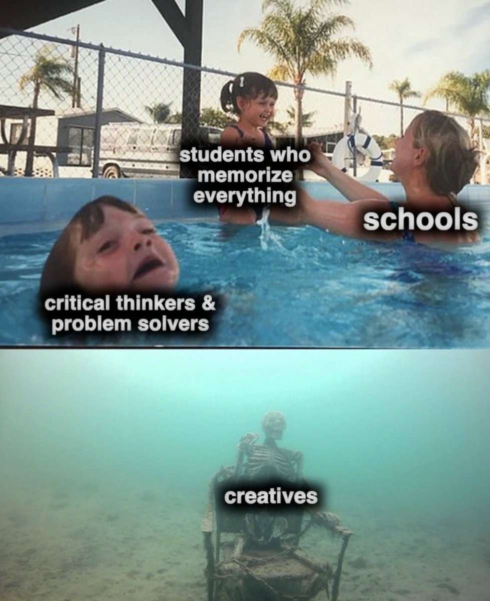 Drowning kid meme schools ignore critical thinkers and creatives