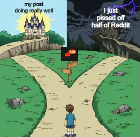 The Two Paths Meme: Doing Well vs Pissing Off Half Reddit