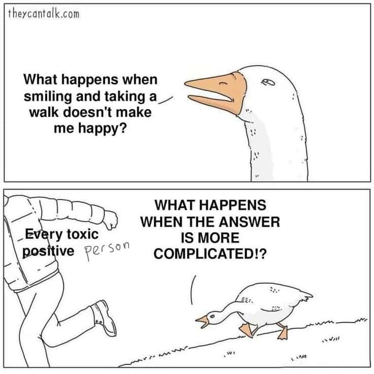 Goose chasing guy meme toxic positivity gets pushy