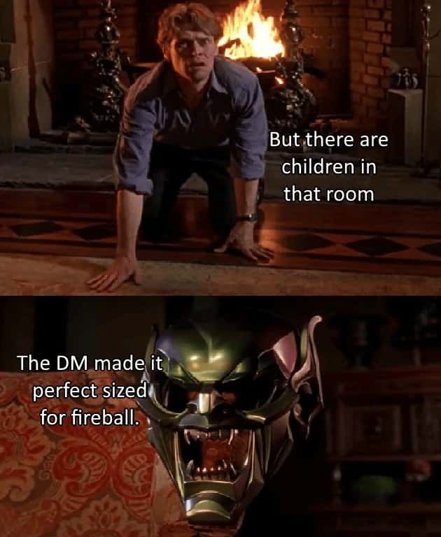 Green goblin mask meme casting fireball on room with children Green goblin mask meme casting fireball on room with children
