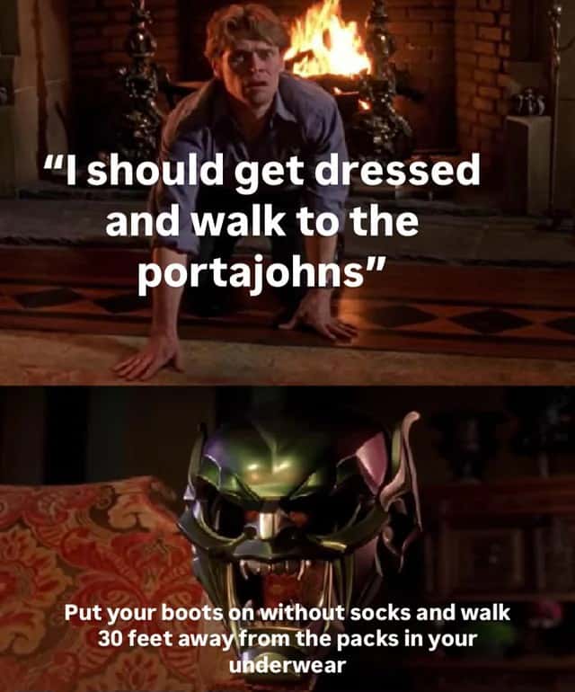 Green Goblin Mask meme urges no socks for portajohn trip Green Goblin Mask meme urges no socks for portajohn trip