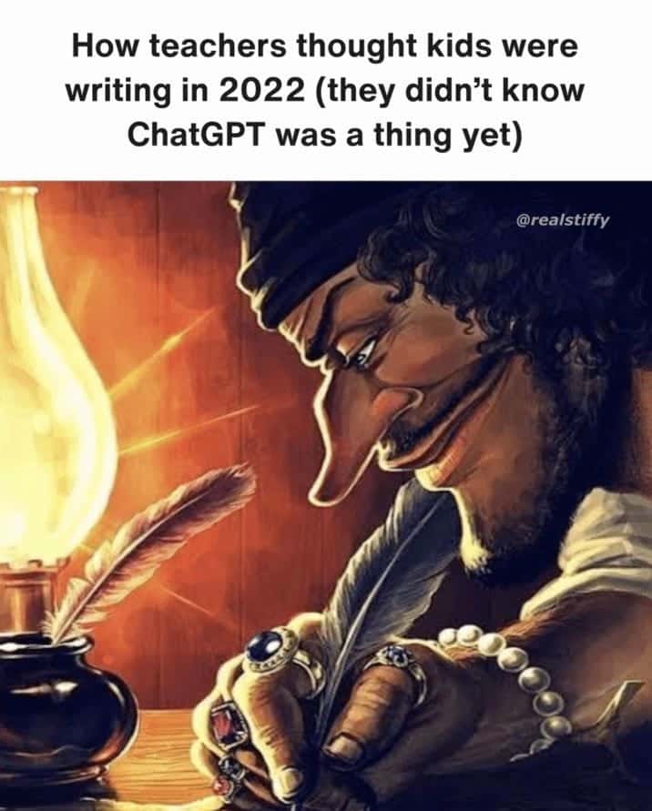 Blackbeard writing meme teachers thought kids write before ChatGPT