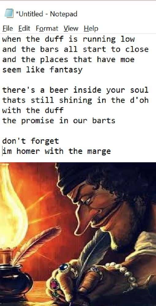 Blackbeard writing meme writes duff song