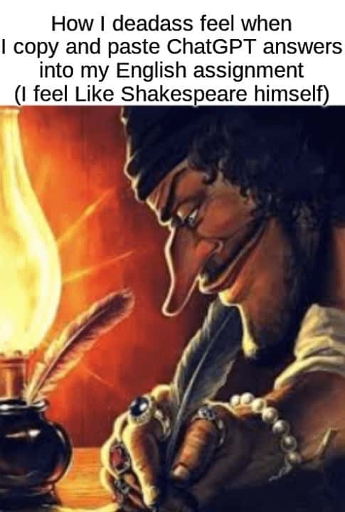 Blackbeard writing meme copy chatgpt answers feel like shakespeare