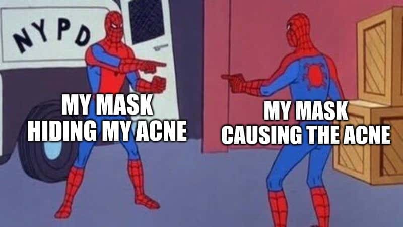 Spider-man pointing meme mask hiding and causing acne