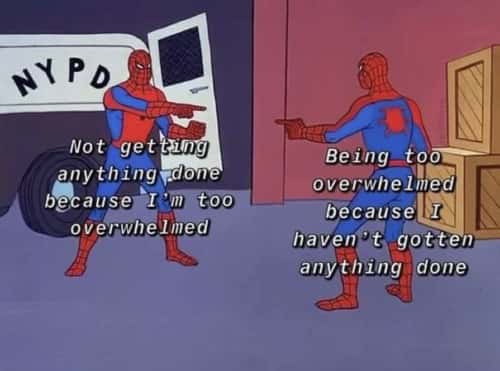 Spider-man pointing meme pointing at each other over overwhelm loop