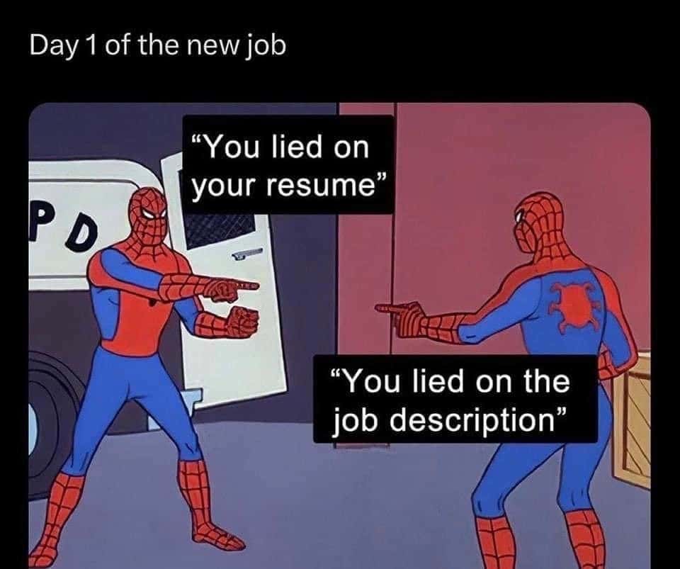 Spider-man pointing meme new job mutual resume lie accusation