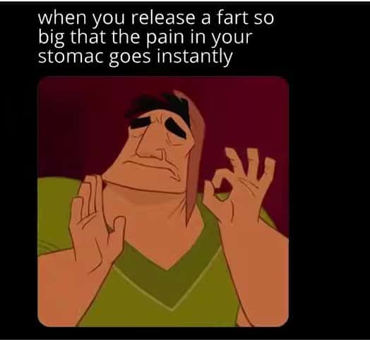 Pacha perfect meme eases stomach pain after big fart