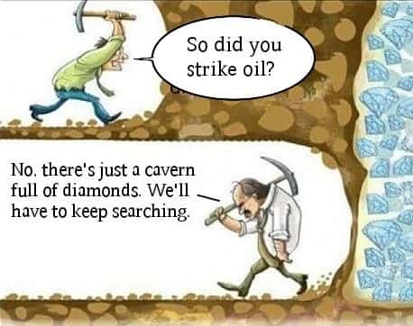 Digging for diamonds meme walks past diamonds to search for oil