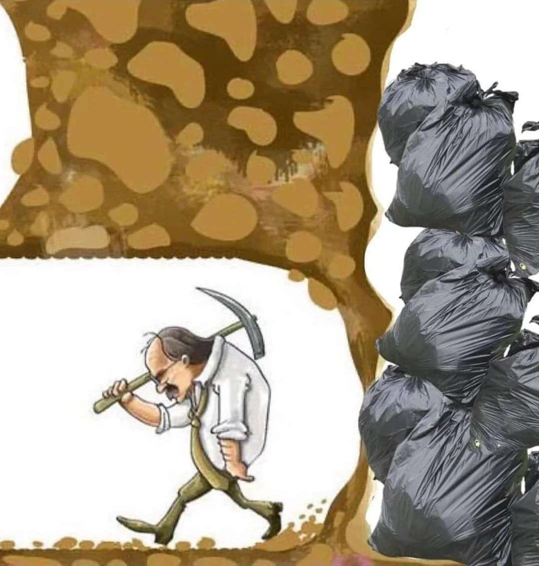 Digging for diamonds meme blocked by garbage bags