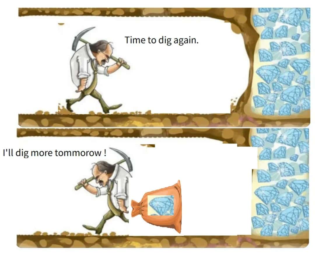 Digging for diamonds meme quits before finding massive diamonds