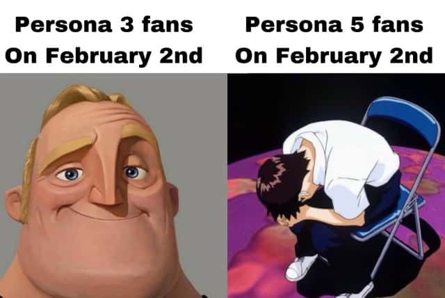 Shinji in a chair meme persona 5 fans sad on feb 2nd
