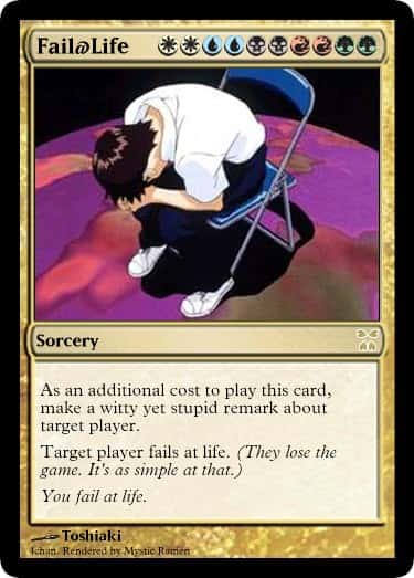 Shinji in a chair meme fails at life on mtg sorcery card