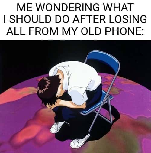 Shinji in a chair meme sad after losing all old phone data
