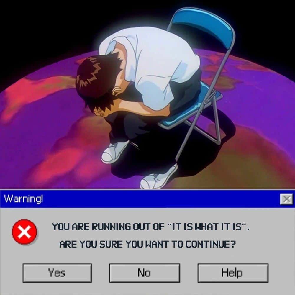 Shinji in a chair meme upset running out of it is what it is