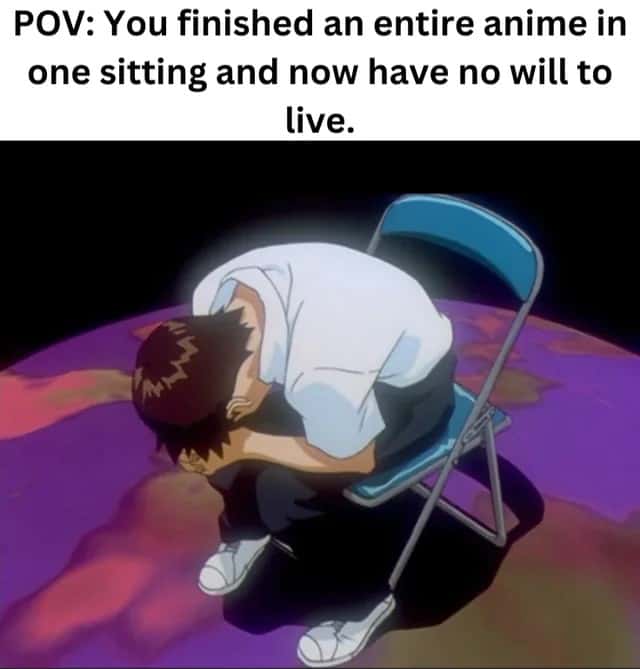 Shinji in a chair meme finished anime no will to live