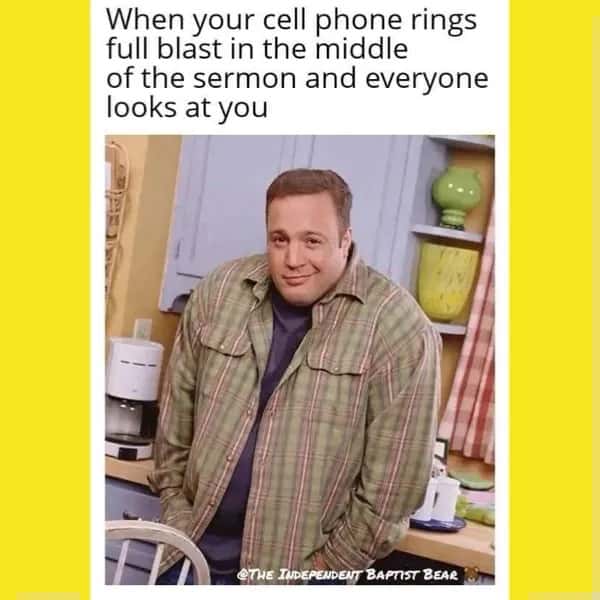 Kevin James Smirking meme awkwardly smirks when phone rings in sermon