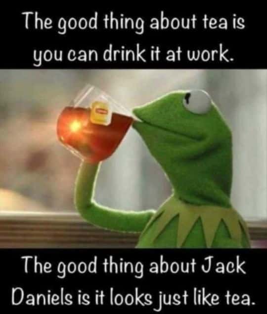 Kermit sipping tea meme drinks jack daniels as tea at work Kermit sipping tea meme drinks jack daniels as tea at work