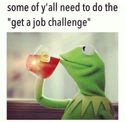 Kermit sipping tea meme suggests get a job challenge Kermit sipping tea meme suggests get a job challenge