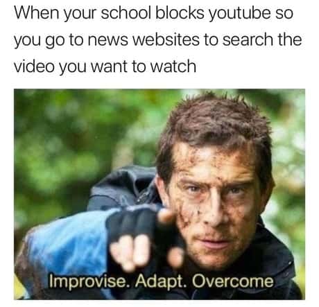 Improvise Adapt Overcome meme finding videos on news sites