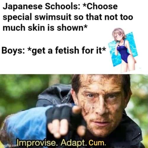 Improvise Adapt Overcome meme boys fetish school swimsuit