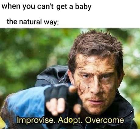Improvise Adapt Overcome meme adopting when can't get a baby